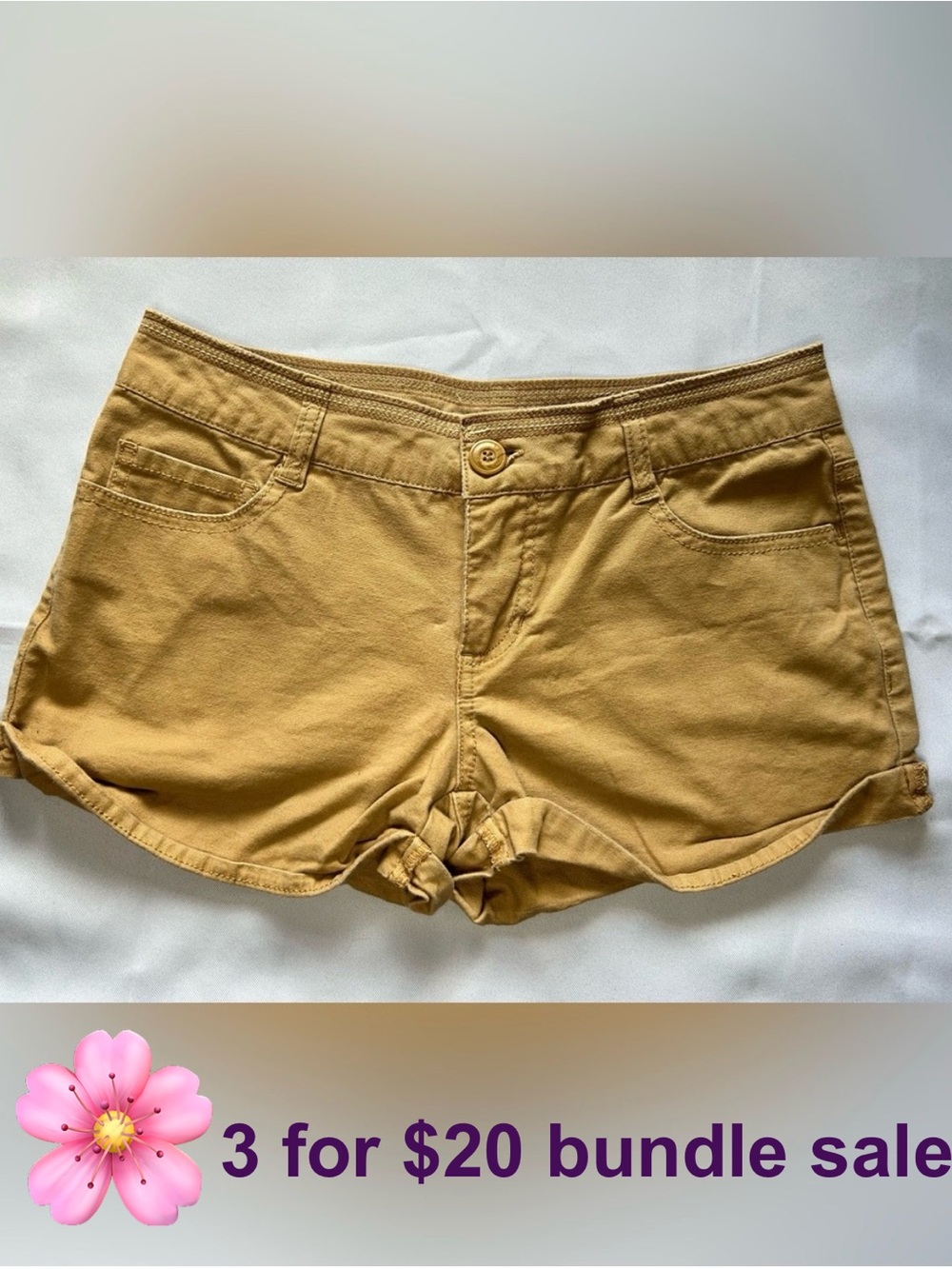 OP Mustard Yellow Knot Front Denim Shorts Five Pocket Size 5